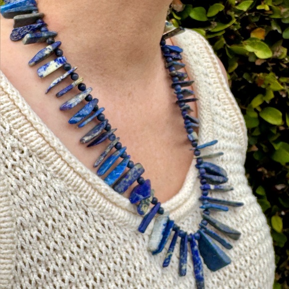Vintage Lapis Stone Boho Statement Necklace - Picture 2 of 8